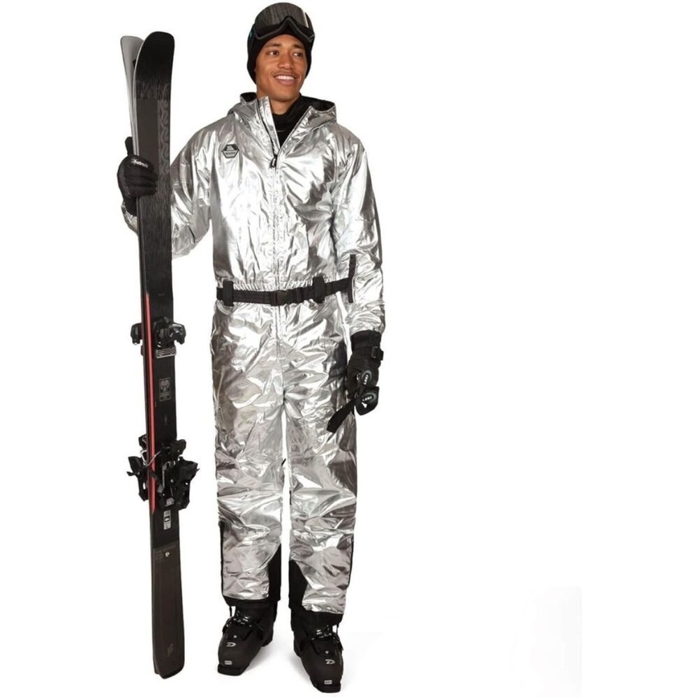 NWT Tipsy Elves Mens Silver Bullet Ski Suit Metallic Snowboard Sz M